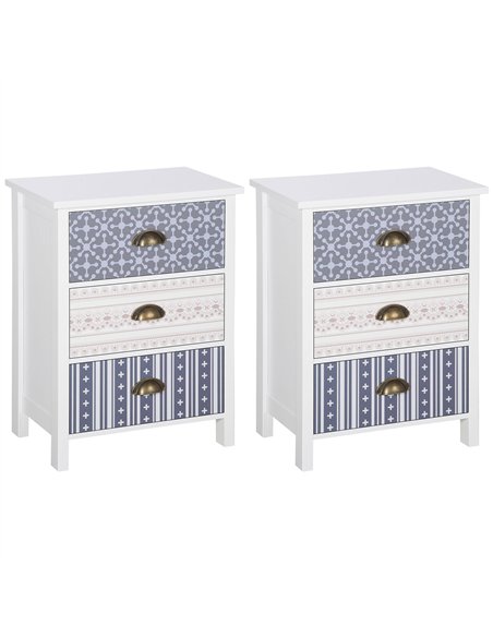 HOMCOM Bedside Table Set of 2 Chest of 3 Drawers Shabby Chic Nightstands with Metal Handle Sofa Side Table for Living Room, Bedr - pic 121116 | FastDaddyshop