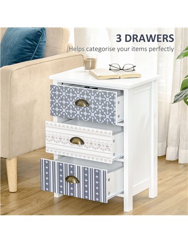 HOMCOM Bedside Table Set of 2 Chest of 3 Drawers Shabby Chic Nightstands with Metal Handle Sofa Side Table for Living Room, Bedr