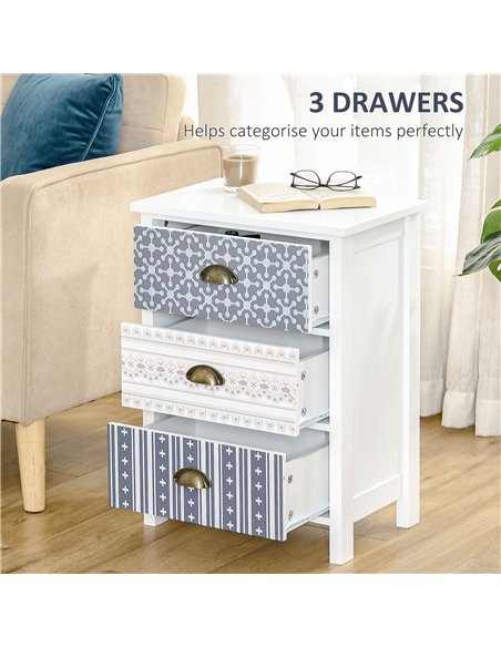 HOMCOM Bedside Table Set of 2 Chest of 3 Drawers Shabby Chic Nightstands with Metal Handle Sofa Side Table for Living Room, Bedr - pic 121120 | FastDaddyshop