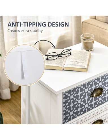 HOMCOM Bedside Table Set of 2 Chest of 3 Drawers Shabby Chic Nightstands with Metal Handle Sofa Side Table for Living Room, Bedr