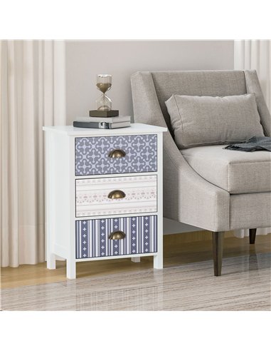 HOMCOM Bedside Table Set of 2 Chest of 3 Drawers Shabby Chic Nightstands with Metal Handle Sofa Side Table for Living Room, Bedr