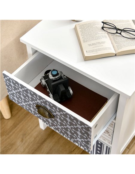 HOMCOM Bedside Table Set of 2 Chest of 3 Drawers Shabby Chic Nightstands with Metal Handle Sofa Side Table for Living Room, Bedr - pic 121123 | FastDaddyshop