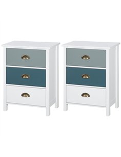 HOMCOM Bedside Table Set of 2 Chest of 3 Drawers Shabby Chic Nightstands with Metal Handle Sofa Side Table for Living Room, Bedr