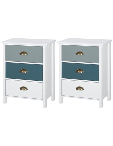 HOMCOM Bedside Table Set of 2 Chest of 3 Drawers Shabby Chic Nightstands with Metal Handle Sofa Side Table for Living Room, Bedr - pic 121125 | FastDaddyshop
