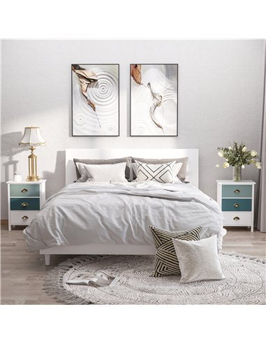 HOMCOM Bedside Table Set of 2 Chest of 3 Drawers Shabby Chic Nightstands with Metal Handle Sofa Side Table for Living Room, Bedr