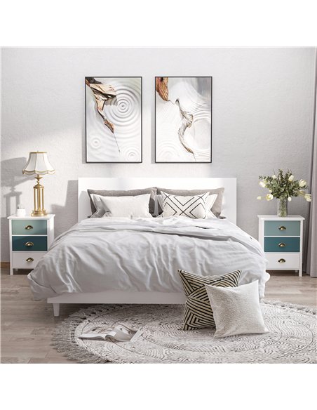 HOMCOM Bedside Table Set of 2 Chest of 3 Drawers Shabby Chic Nightstands with Metal Handle Sofa Side Table for Living Room, Bedr - pic 121126 | FastDaddyshop