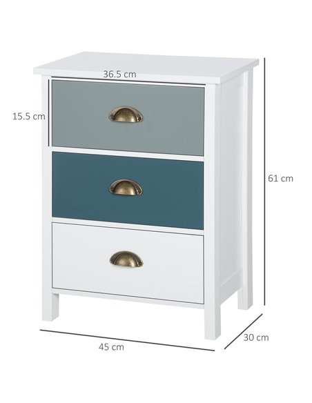 HOMCOM Bedside Table Set of 2 Chest of 3 Drawers Shabby Chic Nightstands with Metal Handle Sofa Side Table for Living Room, Bedr - pic 121127 | FastDaddyshop
