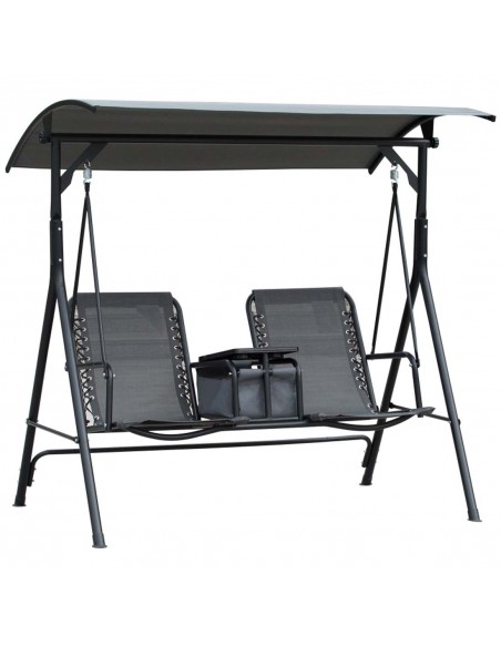 Outsunny 2-Seat Swing Chair with Middle Table, Adjustable Canopy, Sling Seats, Grey - pic 12113 | FastDaddyshop