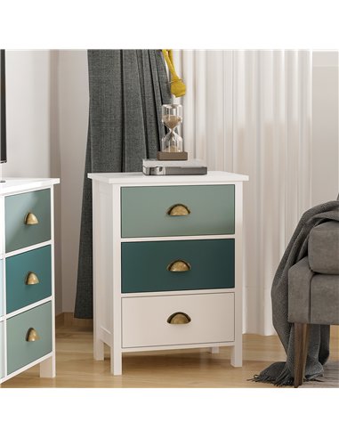 HOMCOM Bedside Table Set of 2 Chest of 3 Drawers Shabby Chic Nightstands with Metal Handle Sofa Side Table for Living Room, Bedr