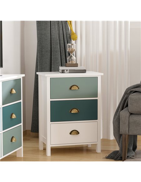 HOMCOM Bedside Table Set of 2 Chest of 3 Drawers Shabby Chic Nightstands with Metal Handle Sofa Side Table for Living Room, Bedr - pic 121131 | FastDaddyshop