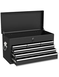 HOMCOM Steel Six Drawer Tool Storage Carry Chest, with Lock and Keys - Black