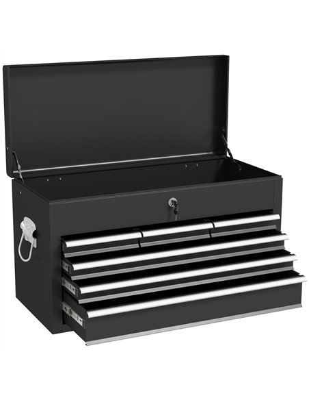 HOMCOM Steel Six Drawer Tool Storage Carry Chest, with Lock and Keys - Black - pic 121134 | FastDaddyshop