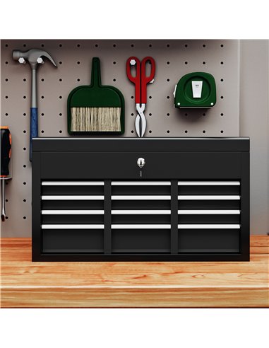 HOMCOM Steel Six Drawer Tool Storage Carry Chest, with Lock and Keys - Black
