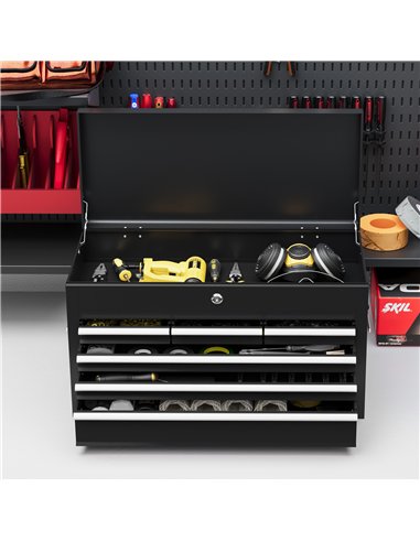 HOMCOM Steel Six Drawer Tool Storage Carry Chest, with Lock and Keys - Black