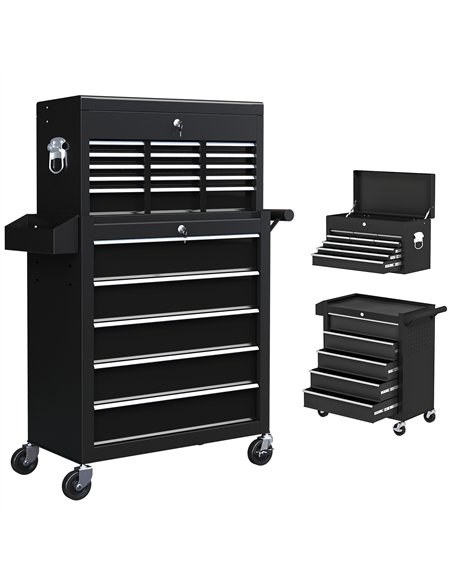 HOMCOM 19 Drawer, Two-Part Tool Storage Chest on Wheels - Black - pic 121143 | FastDaddyshop