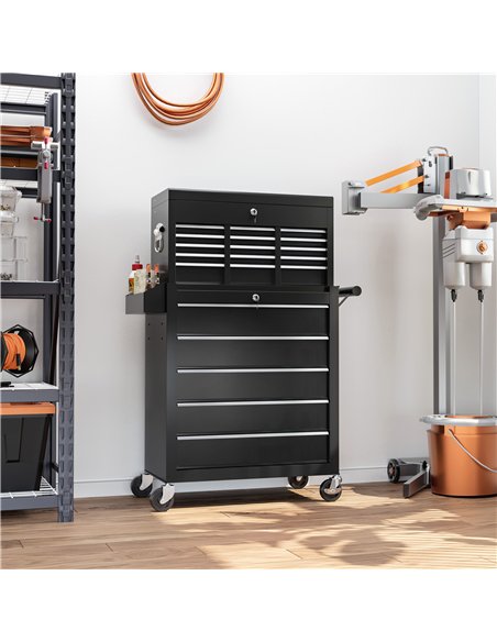 HOMCOM 19 Drawer, Two-Part Tool Storage Chest on Wheels - Black - pic 121144 | FastDaddyshop