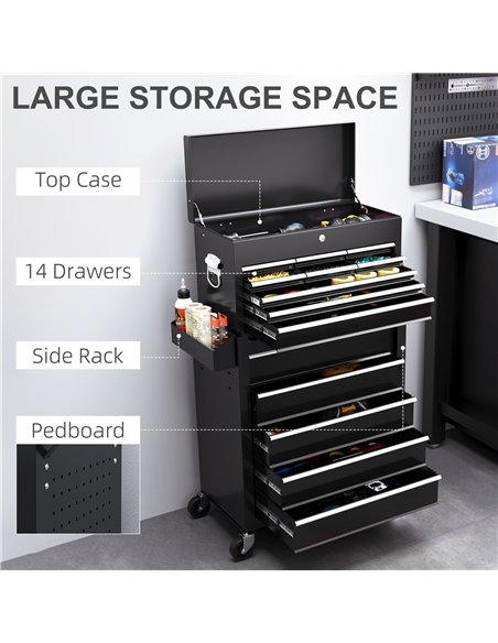 HOMCOM 19 Drawer, Two-Part Tool Storage Chest on Wheels - Black - pic 121146 | FastDaddyshop