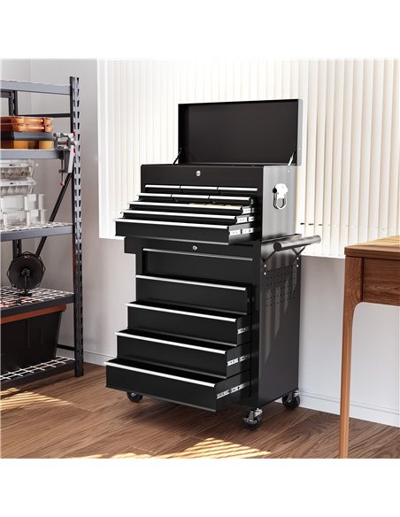 HOMCOM 19 Drawer, Two-Part Tool Storage Chest on Wheels - Black - pic 121150 | FastDaddyshop
