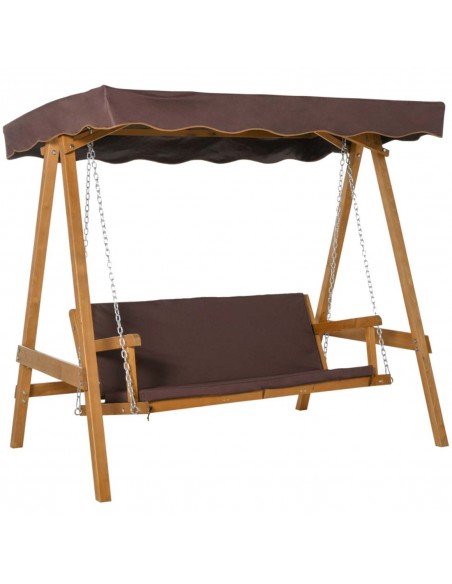 Outsunny Outdoor Cushioned 3-Seater Swing Chair with Adjustable Canopy, Brown - pic 12116 | FastDaddyshop