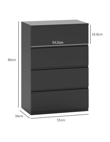 HOMCOM Chest of Drawers, 4-Drawer Storage Cabinets, Modern Dresser, Storage Drawer Unit for Bedroom