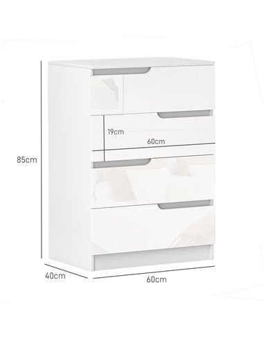 HOMCOM Chest of Four High Gloss Front Drawers - White