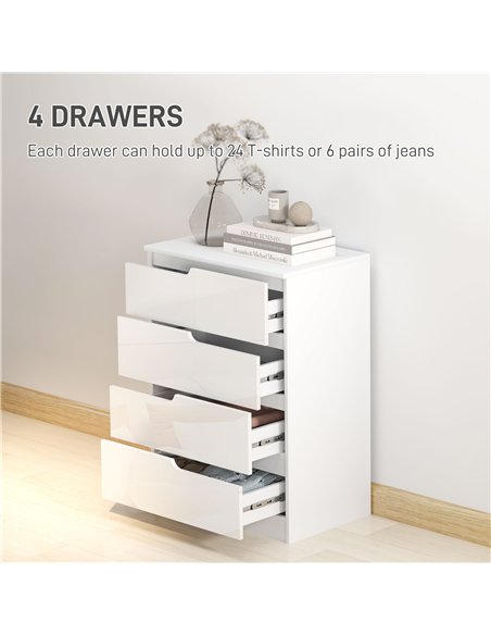 HOMCOM Chest of Four High Gloss Front Drawers - White - pic 121182 | FastDaddyshop