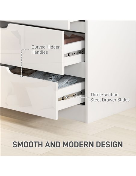 HOMCOM Chest of Four High Gloss Front Drawers - White - pic 121183 | FastDaddyshop