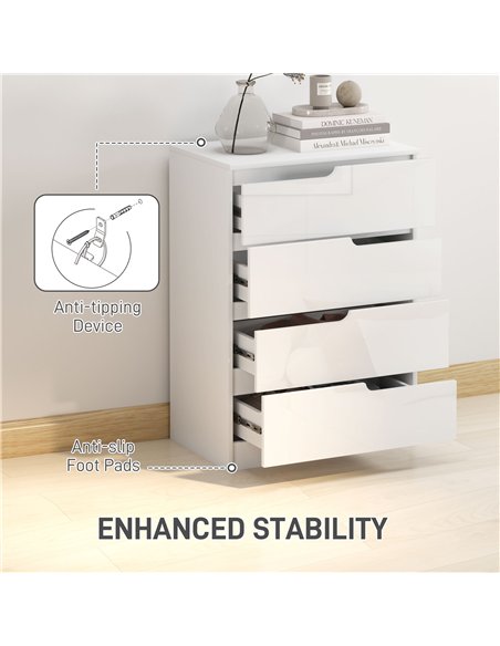 HOMCOM Chest of Four High Gloss Front Drawers - White - pic 121184 | FastDaddyshop