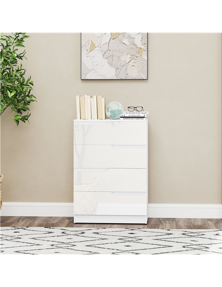 HOMCOM Chest of Four High Gloss Front Drawers - White - pic 121185 | FastDaddyshop
