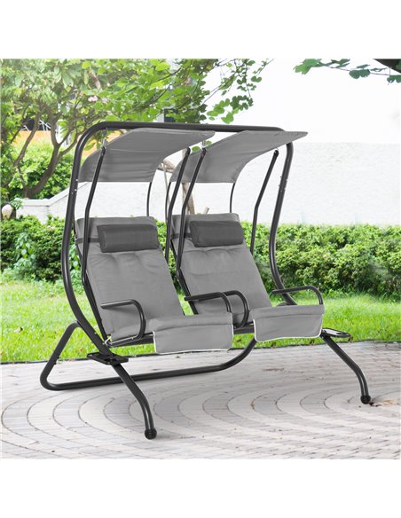Outsunny Canopy Swing Chair Modern Garden Swing Seat Outdoor Relax Chairs, Headrests and Removable Shade Canopy, Grey - pic 12120 | FastDaddyshop