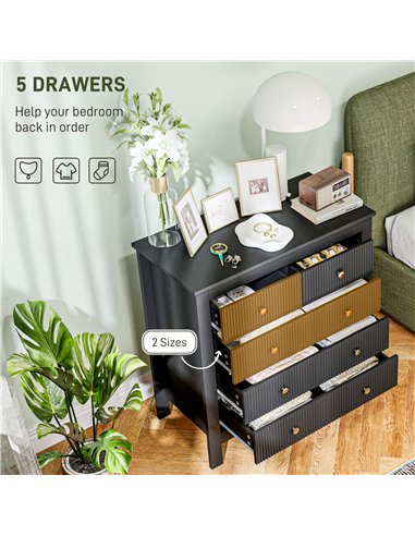 HOMCOM Elegant Chest of Five Drawers - Black
