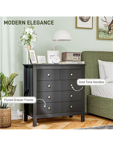 HOMCOM Elegant Chest of Five Drawers - Black