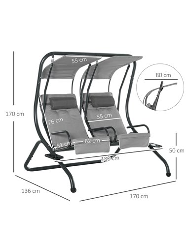 Outsunny Canopy Swing Chair Modern Garden Swing Seat Outdoor Relax Chairs, Headrests and Removable Shade Canopy, Grey