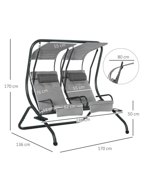Outsunny Canopy Swing Chair Modern Garden Swing Seat Outdoor Relax Chairs, Headrests and Removable Shade Canopy, Grey - pic 12121 | FastDaddyshop