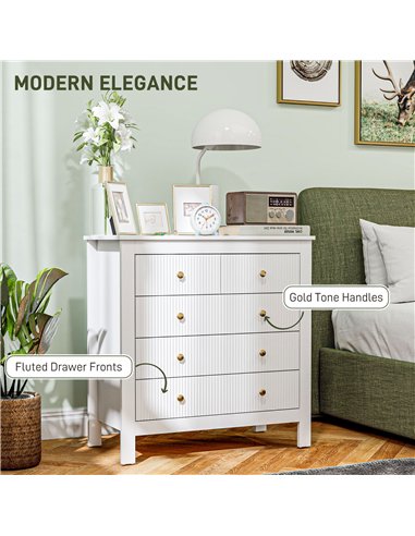 HOMCOM Elegant Chest of Five Drawers - White