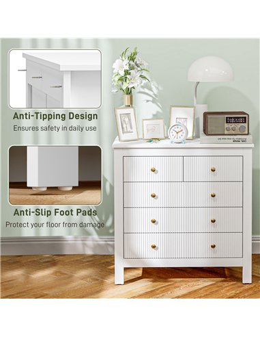 HOMCOM Elegant Chest of Five Drawers - White