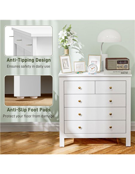 HOMCOM Elegant Chest of Five Drawers - White - pic 121211 | FastDaddyshop