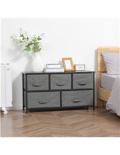 HOMCOM Chest of Five Fabric Drawers - Grey 2