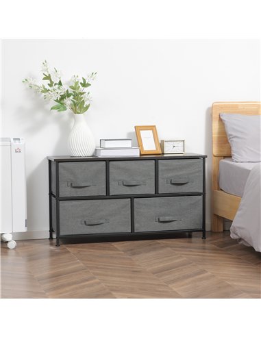 HOMCOM Chest of Five Fabric Drawers - Grey