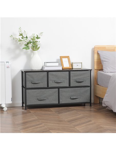 HOMCOM Chest of Five Fabric Drawers - Grey - pic 121216 | FastDaddyshop