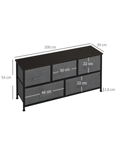 HOMCOM Chest of Five Fabric Drawers - Grey