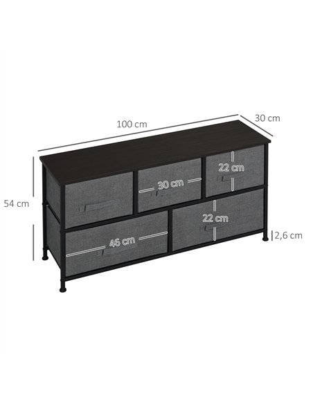 HOMCOM Chest of Five Fabric Drawers - Grey - pic 121217 | FastDaddyshop