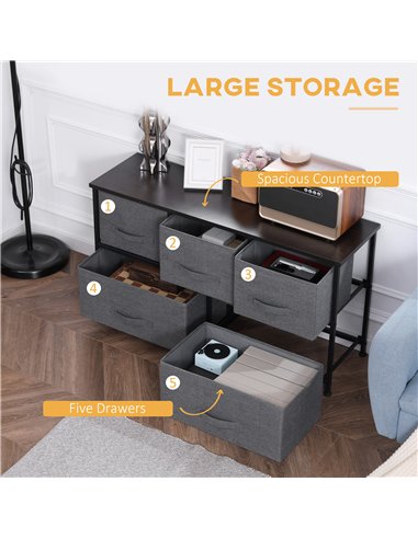 HOMCOM Chest of Five Fabric Drawers - Grey