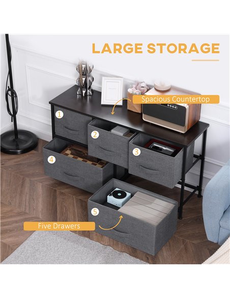 HOMCOM Chest of Five Fabric Drawers - Grey - pic 121218 | FastDaddyshop
