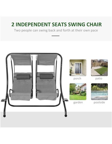 Outsunny Canopy Swing Chair Modern Garden Swing Seat Outdoor Relax Chairs, Headrests and Removable Shade Canopy, Grey