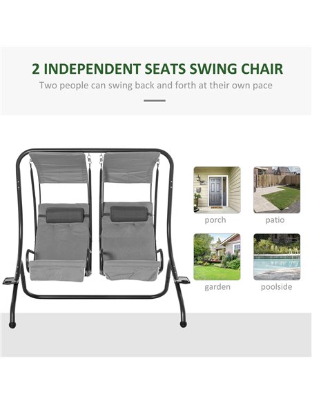 Outsunny Canopy Swing Chair Modern Garden Swing Seat Outdoor Relax Chairs, Headrests and Removable Shade Canopy, Grey - pic 12122 | FastDaddyshop