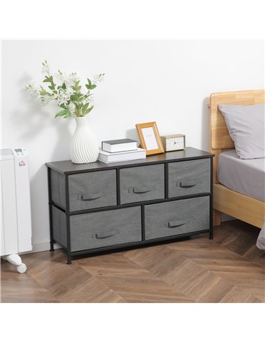 HOMCOM Chest of Five Fabric Drawers - Grey