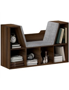 HOMCOM Bookcase Storage Shelf with Cushioned Reading Seat, Cube Bookshelf Organizer for Bedroom Living Room, Chestnut