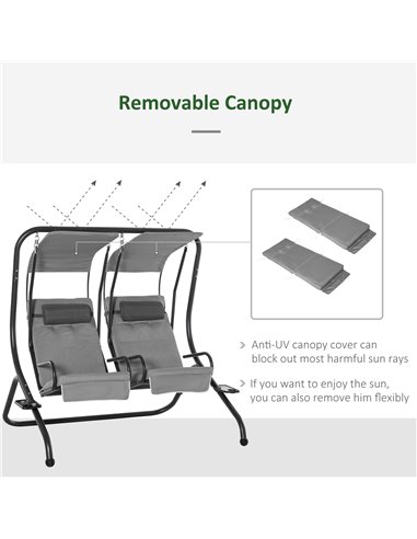 Outsunny Canopy Swing Chair Modern Garden Swing Seat Outdoor Relax Chairs, Headrests and Removable Shade Canopy, Grey