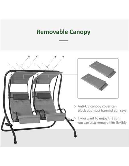 Outsunny Canopy Swing Chair Modern Garden Swing Seat Outdoor Relax Chairs, Headrests and Removable Shade Canopy, Grey - pic 12123 | FastDaddyshop